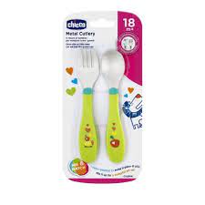 couverts cuillère et fourchette 16 cm vert clair 2 pièces