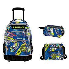 SUPERPACK Cartable à roulettes Skateboard 3pcs