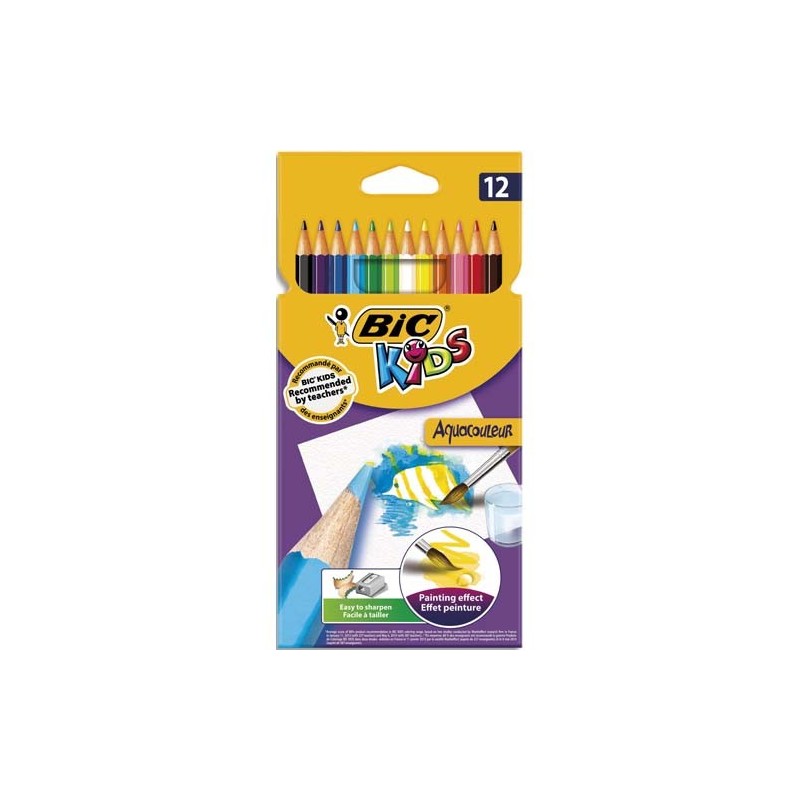 CRAYONS COULEURES 12 PC LONGUE AQUARELLES BIC PAQUE DE 12