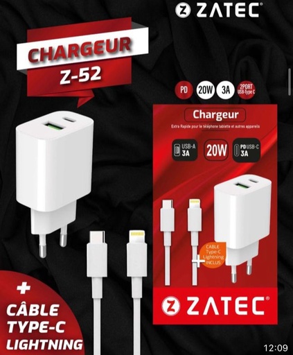[9002101000003] Zatec Chaegeur Z-52 20W + Cable Type-c