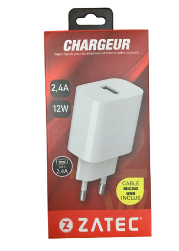 [9002103000001] Zatec Chargeur 12W 2.4A 1 Port USB Z-22