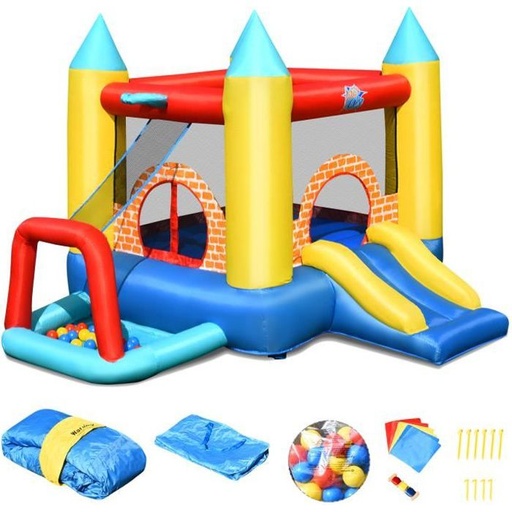 [9114] Château Gonflable 4 en 1 avec Toboggan 30 Ballons -300x280x210cm